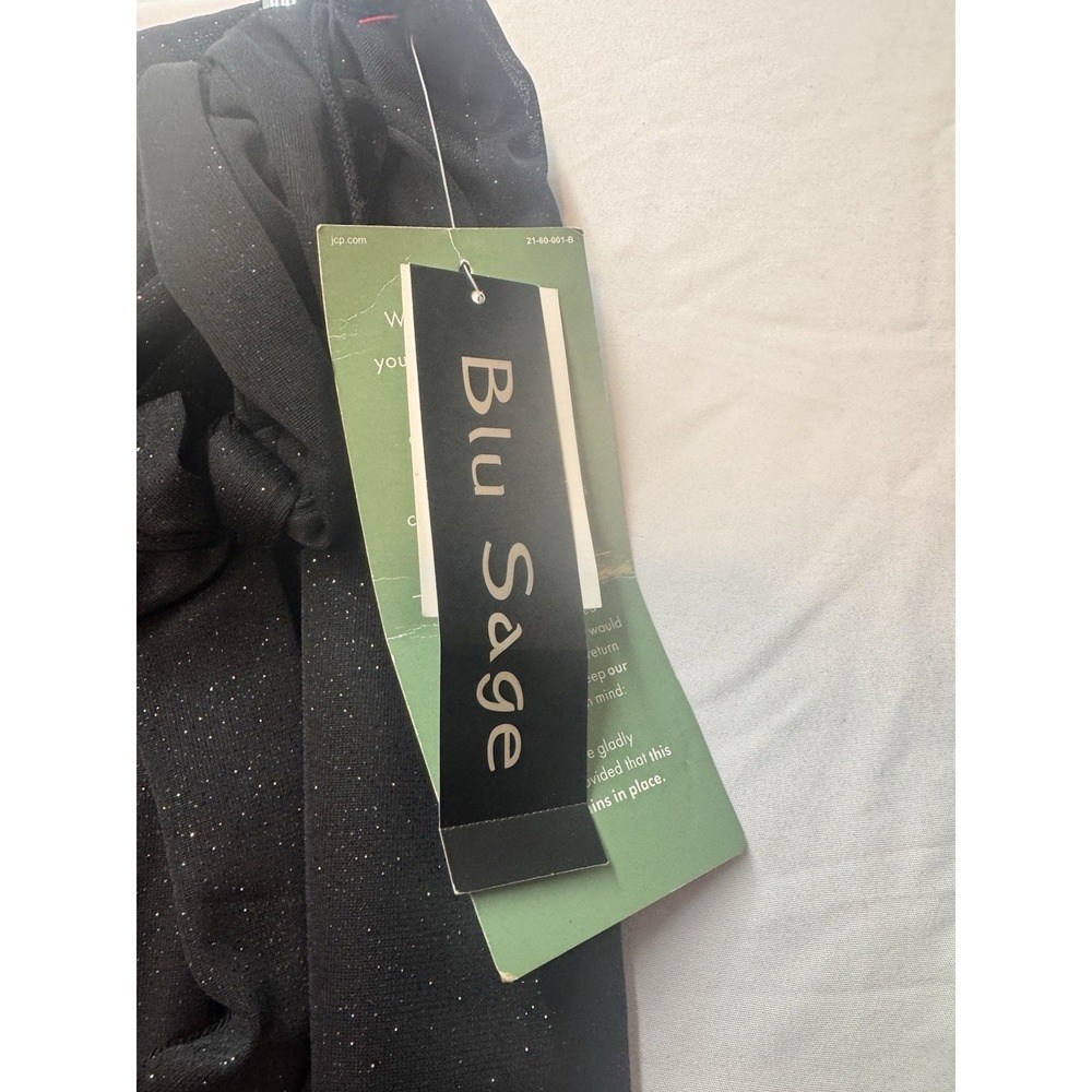 New Blu Sage Women's Black Chiffon Silver Glitter Wide Leg Belted Lined Pants L - Picture 3 of 8